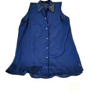 Sheer Blue Top with Jewelled Collar